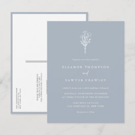 ダスティブルーミニマリストブーケ結婚QRコード インビテーションポストカード