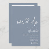 ダスティブルーミニマリストモダンスクリプ結婚ト 招待状 (正面/裏面)
