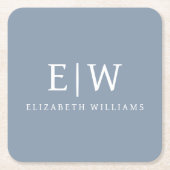 ダスティブルーミニマリストモダンモノグラムエレガント スクエアペーパーコースター (正面)