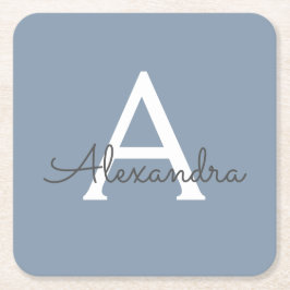 ダスティブルーミニマリストモダンモノグラムエレガント スクエアペーパーコースター