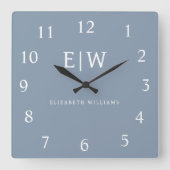 ダスティブルーミニマリストモダンモノグラムエレガント スクエア壁時計 (正面)