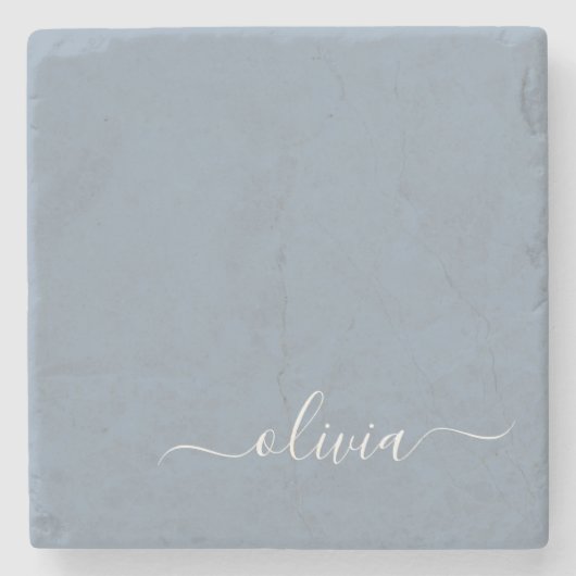 ダスティブルーミニマリストモダンモノグラムエレガント ストーンコースター (正面)