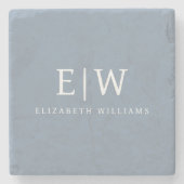 ダスティブルーミニマリストモダンモノグラムエレガント ストーンコースター (正面)