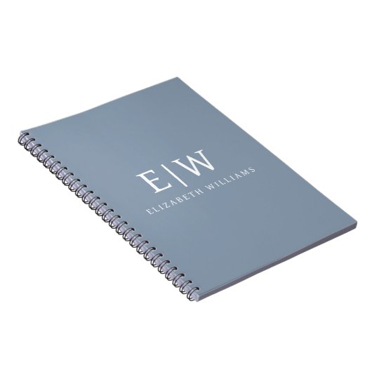 ダスティブルーミニマリストモダンモノグラムエレガント ノートブック (右側)