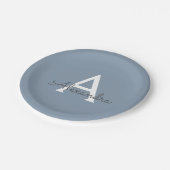 ダスティブルーミニマリストモダンモノグラムエレガント ペーパープレート (アングル)