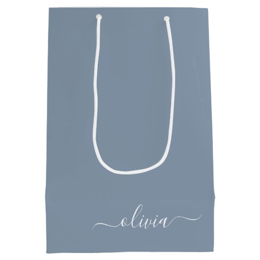 ダスティブルーミニマリストモダンモノグラムエレガント ミディアムペーパーバッグ (裏面)