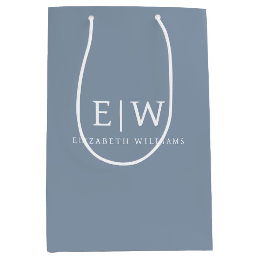 ダスティブルーミニマリストモダンモノグラムエレガント ミディアムペーパーバッグ (正面)