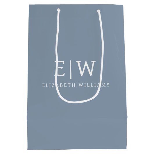 ダスティブルーミニマリストモダンモノグラムエレガント ミディアムペーパーバッグ (裏面)