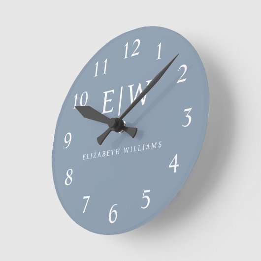 ダスティブルーミニマリストモダンモノグラムエレガント ラウンド壁時計 (傾斜)