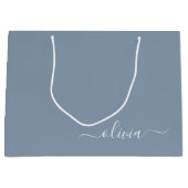 ダスティブルーミニマリストモダンモノグラムエレガント ラージペーパーバッグ (正面)