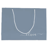 ダスティブルーミニマリストモダンモノグラムエレガント ラージペーパーバッグ (裏面)