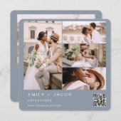 ダスティブルーミニマリスト写真QRコード結婚s 招待状 (正面/裏面)