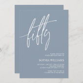 ダスティブルーミニマリスト50誕生日招待状 招待状 (正面/裏面)