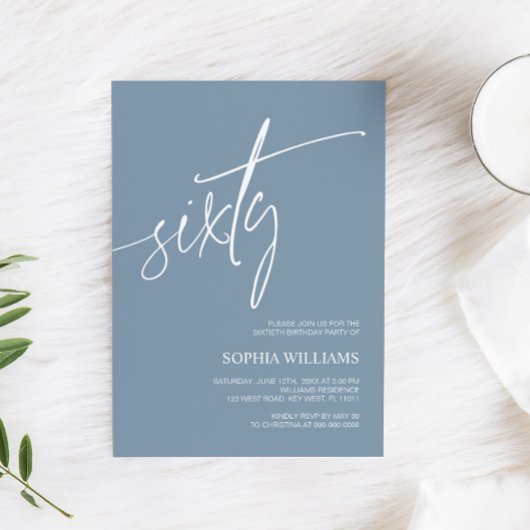 ダスティブルーミニマリスト60誕生日招待状 招待状