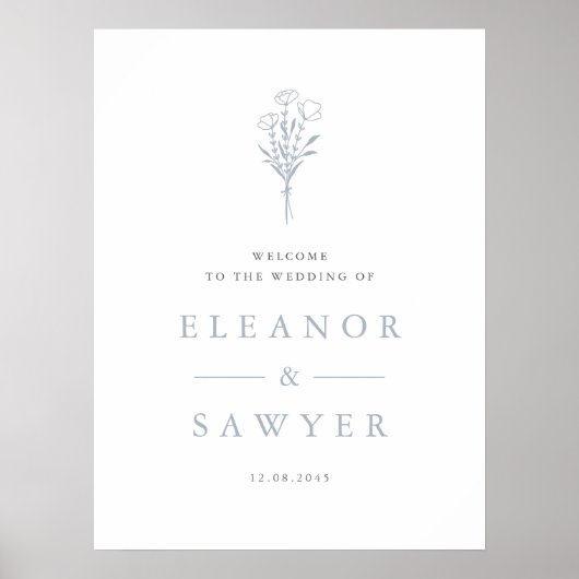 ダスティブルーミニマルフローラブーケ結婚ス ポスター (正面)