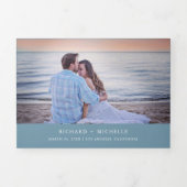 ダスティブルーミニマル3 in 1フォトコラージュ結婚ズ 三つ折り招待状 (カバー)