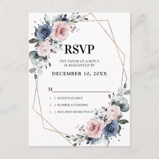 ダスティブルームーヴユーカリプトゥス幾何学RSVP ポストカード (正面)