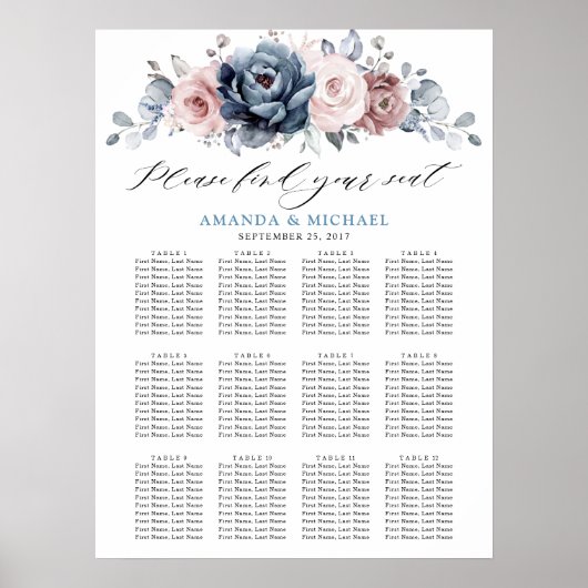 ダスティブルーメイヴバラピンク石板シーティングチャート ポスター (正面)