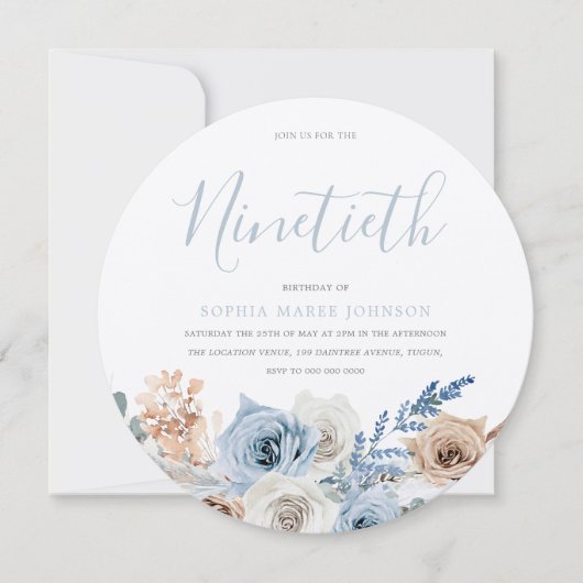 ダスティブルーメタリックシルバーボホ90誕生日 招待状 (正面)