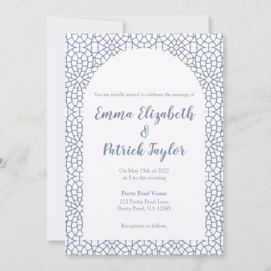 ダスティブルーモザイク結婚式招待状 招待状 (正面)