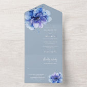 ダスティブルーモダンウォーターフローラ結婚ズ オールインワン招待状 (内側)