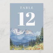 ダスティブルーモダンウォーター色マウンテンテーブル番号 招待状 (正面)