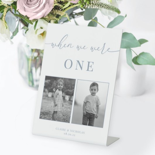 ダスティブルーモダンエレガントなウェディングエイジテーブル番号 台座サイン