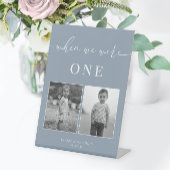 ダスティブルーモダンエレガントなウェディングエイジテーブル番号 台座サイン