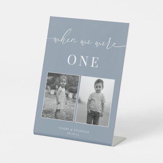 ダスティブルーモダンエレガントなウェディングエイジテーブル番号 台座サイン (正面)