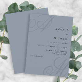 ダスティブルーモダンエレガントモノグラム結婚ズ 招待状