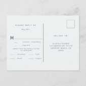 ダスティブルーモダンシックビーチ結婚式ミールRSVP インビテーションポストカード (裏面)