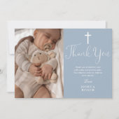 ダスティブルーモダンスエレガントクリプト洗礼 サンキューカード (正面)
