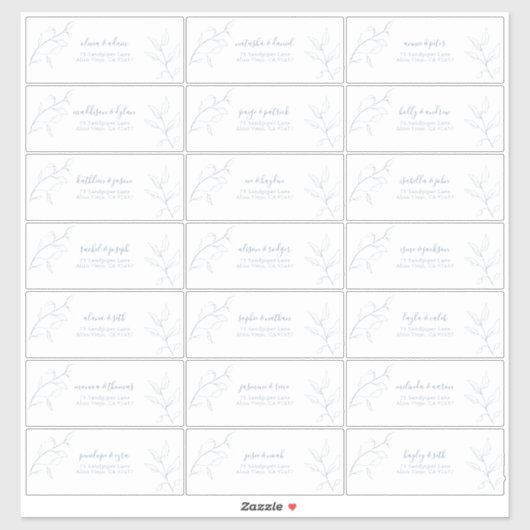 ダスティブルーモダンスクリプトボタニカルゲストアドレス シール (シート)