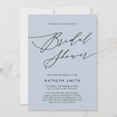 ダスティブルーモダンスクリプトミニマルブライダルシャワー 招待状 (正面)