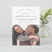 ダスティブルーモダンスクリプト植物写真結婚の 招待状 (スタンド正面)