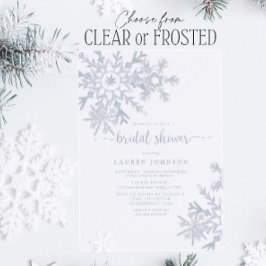ダスティブルーモダンスノーフレークウィンターブライダルシャワー アクリル招待状