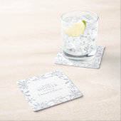 ダスティブルーモダンスノーフレークウィンターブライダルシャワー スクエアペーパーコースター (インサイチュ)