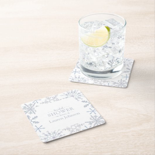 ダスティブルーモダンスノーフレークウィンターブライダルシャワー スクエアペーパーコースター (インサイチュ)