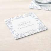 ダスティブルーモダンスノーフレークウィンターブライダルシャワー スクエアペーパーコースター (アングル)