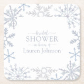 ダスティブルーモダンスノーフレークウィンターブライダルシャワー スクエアペーパーコースター (正面)