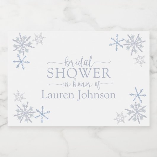 ダスティブルーモダンスノーフレークウィンターブライダルシャワー スパークリングワインラベル (シングルラベル)