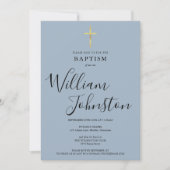 ダスティブルーモダンバプテスマ《キリスト教》洗礼式や命名式金ゴールドクロス 招待状 (正面)