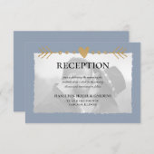 ダスティブルーモダンフォト金ゴールドハート披露宴 エンクロージャーカード (正面/裏面)