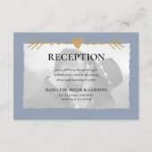 ダスティブルーモダンフォト金ゴールドハート披露宴 エンクロージャーカード (正面)