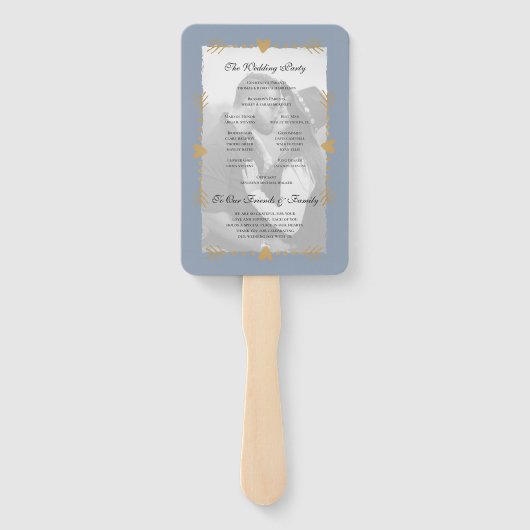 ダスティブルーモダンフォト金ゴールドハート結婚式 プログラム ハンドファン (裏面)