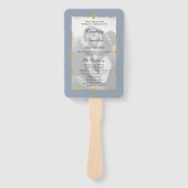 ダスティブルーモダンフォト金ゴールドハート結婚式 プログラム ハンドファン (正面)