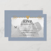 ダスティブルーモダンフォト金ゴールドハート 出欠カード (正面/裏面)