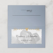 ダスティブルーモダンフォト金ゴールド結婚ハート プレイスカード (外部開封)