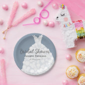 ダスティブルーモダンフローラガウンブライダルシャワー ペーパープレート (パーティー)