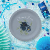 ダスティブルーモダンフローラスエレガントクリプト名 ペーパープレート (パーティー)